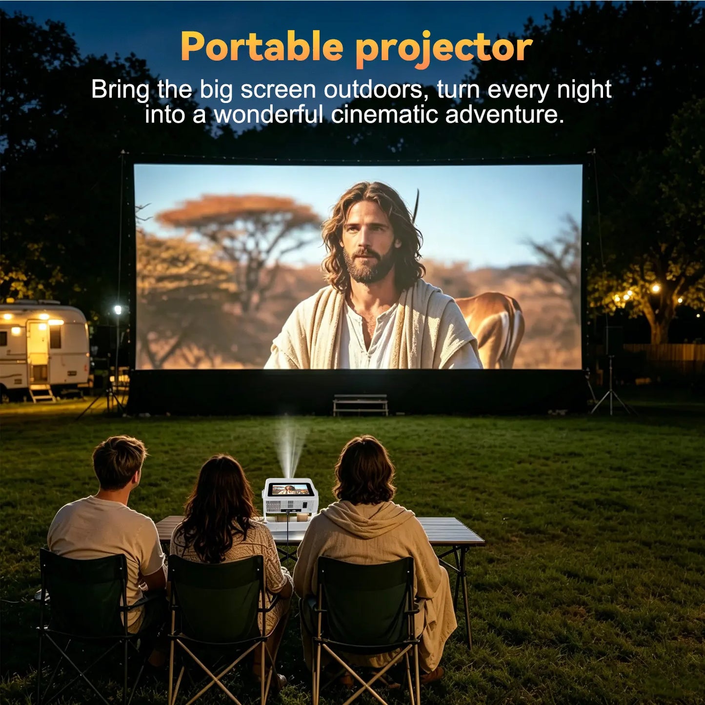 A Projector with Touchscreen, Built-In Apps and 180° Rotating Stand. with Wi-Fi, Bluetooth and 1080P Resolution, It Connects Seamlessly to Phones, Ideal for a Cozy Bedroom Home Theater.