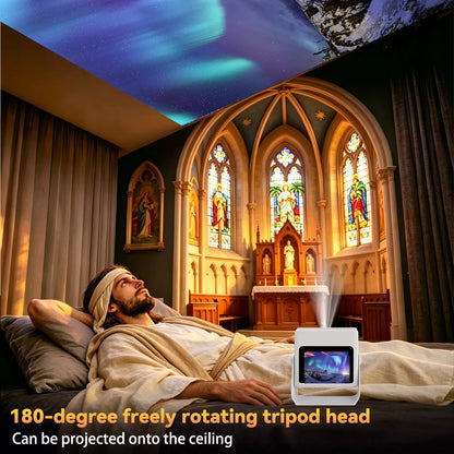 A Projector with Touchscreen, Built-In Apps and 180° Rotating Stand. with Wi-Fi, Bluetooth and 1080P Resolution, It Connects Seamlessly to Phones, Ideal for a Cozy Bedroom Home Theater.