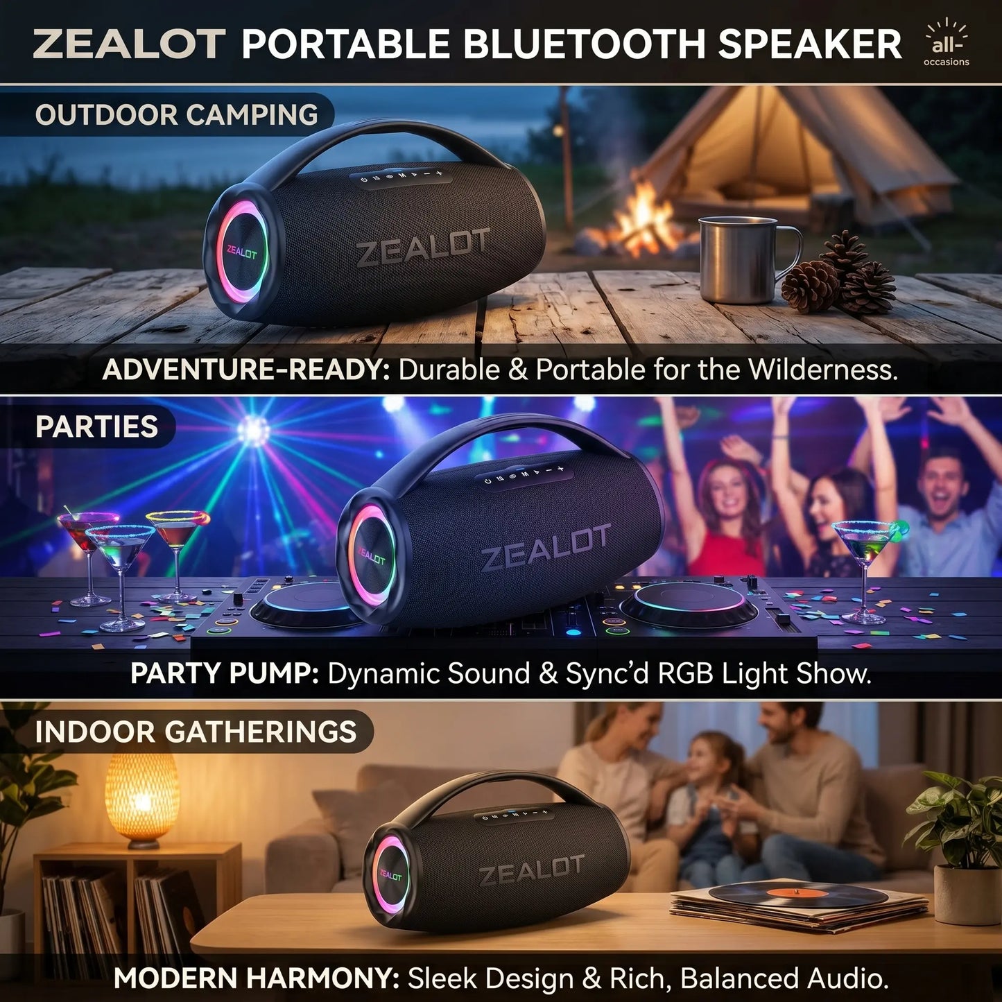 ZEALOT S97 Maximum Power 120W Outdoor Speaker, IPX6 Waterproof.