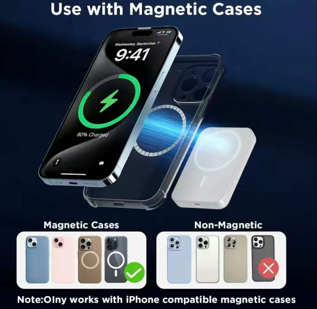 Magnetic Wireless Power Bank 10000Mah, 15W Fast Charging Slim Portable Charger for Iphone12-17 Chargeable