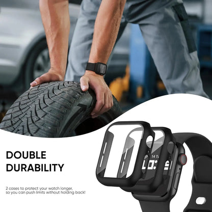 3-In-1 for Apple Watch Band 40Mm 41Mm 44Mm 45Mm with Case & Screen Protector, Silicone Sport Band and Protective Cover with 9H Tempered Glass for Iwatch Series SE 9 8 7 6 5 4 3
