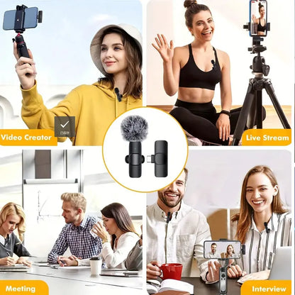 2 Pcs Wireless Mini Microphones for Iphone, Android, Ipad - Mini Wireless Clip-On Microphones Crystal Clear Sound Quality for Recording, Live Streaming,Vlog Microfono Minimic Usb C Interface Smartphone