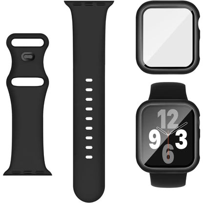 3-In-1 for Apple Watch Band 40Mm 41Mm 44Mm 45Mm with Case & Screen Protector, Silicone Sport Band and Protective Cover with 9H Tempered Glass for Iwatch Series SE 9 8 7 6 5 4 3