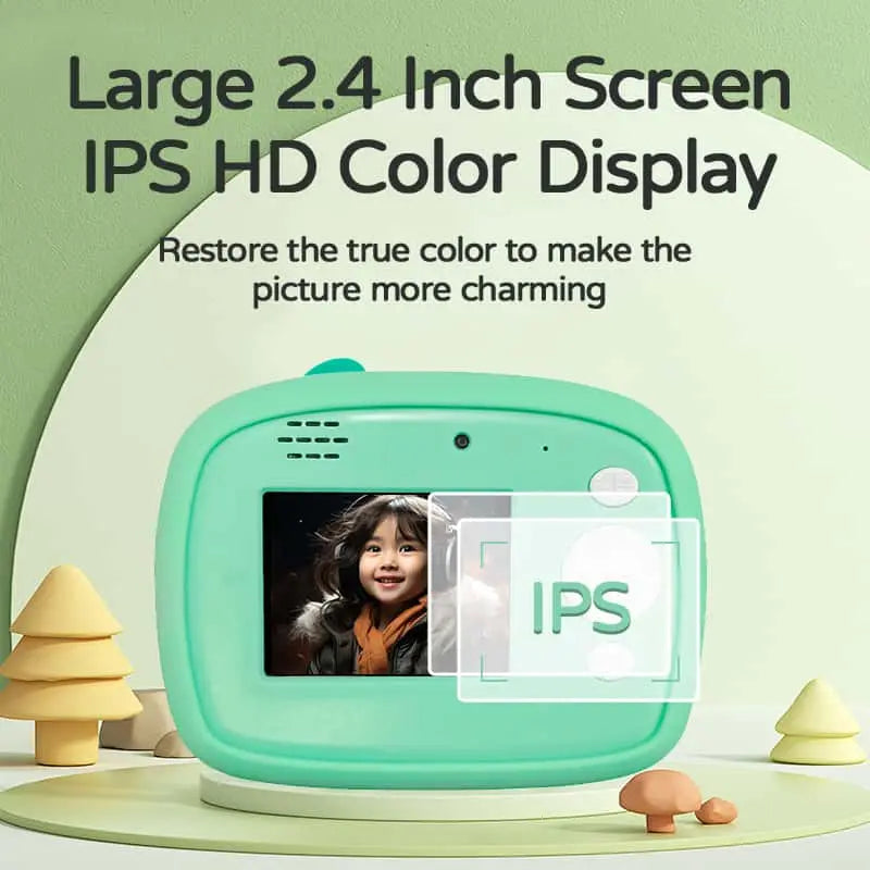 Kids' Rubber Digital Instant Camera for Ages 3-12, 1080P HD 24MP, 2.4-In Screen, TF Memory Card Expansion Support, Fun Sticker Printing with Print Paper, Mobile Recording Compatibility, USB Cable Included, Ideal Birthday/Christmas Gift