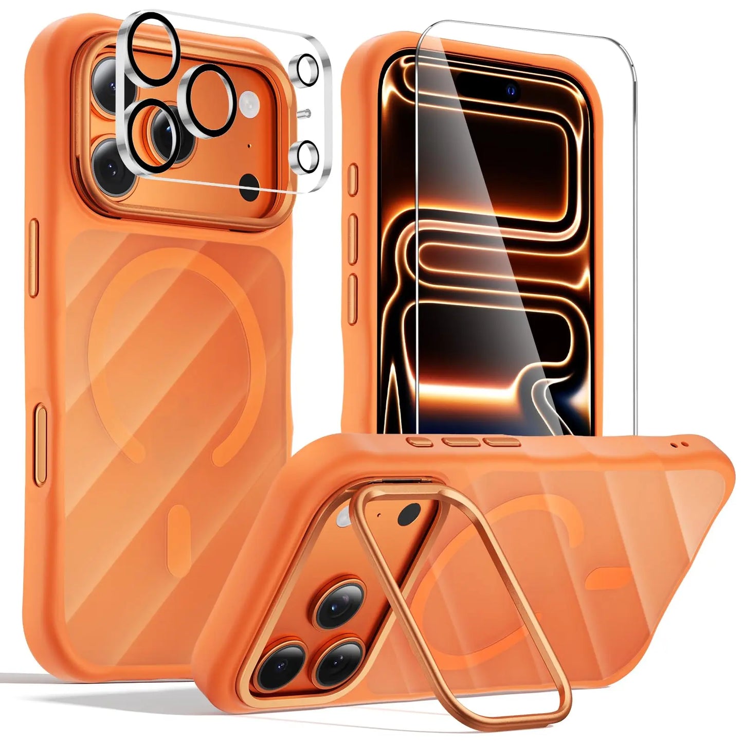 YZOIKO 3-In-1 Set for Iphone 17 Pro Max Case with Camera Stand [1 Screen Protector & 1 Camera Lens Protector] [Fits Magsafe] [Shockproof & Magnetic] [Translucent Matte] Fashion Phone Case for 17 Pro Max, Frosted Blue