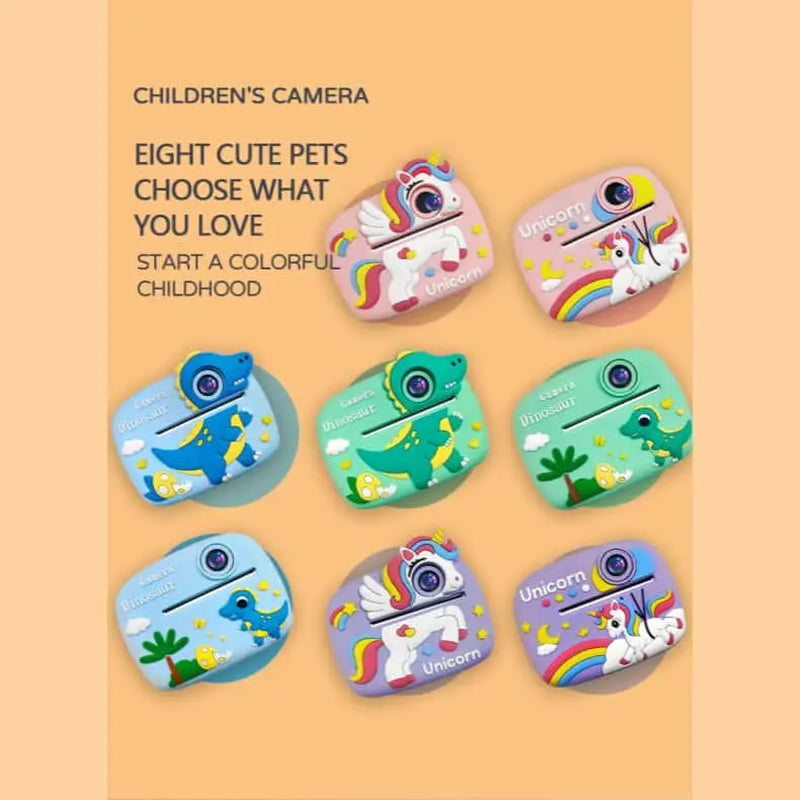 Kids' Rubber Digital Instant Camera for Ages 3-12, 1080P HD 24MP, 2.4-In Screen, TF Memory Card Expansion Support, Fun Sticker Printing with Print Paper, Mobile Recording Compatibility, USB Cable Included, Ideal Birthday/Christmas Gift