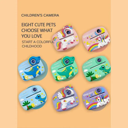 Kids' Rubber Digital Instant Camera for Ages 3-12, 1080P HD 24MP, 2.4-In Screen, TF Memory Card Expansion Support, Fun Sticker Printing with Print Paper, Mobile Recording Compatibility, USB Cable Included, Ideal Birthday/Christmas Gift