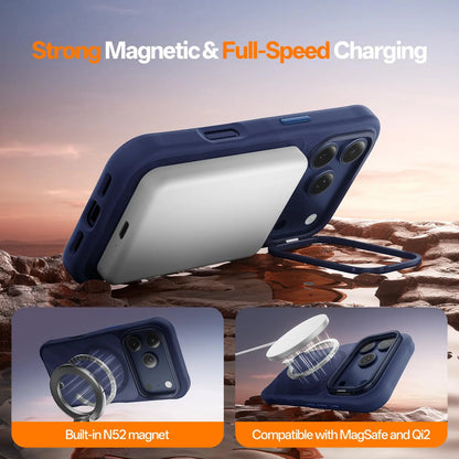 YZOIKO 3-In-1 Set for Iphone 17 Pro Max Case with Camera Stand [1 Screen Protector & 1 Camera Lens Protector] [Fits Magsafe] [Shockproof & Magnetic] [Translucent Matte] Fashion Phone Case for 17 Pro Max, Frosted Blue