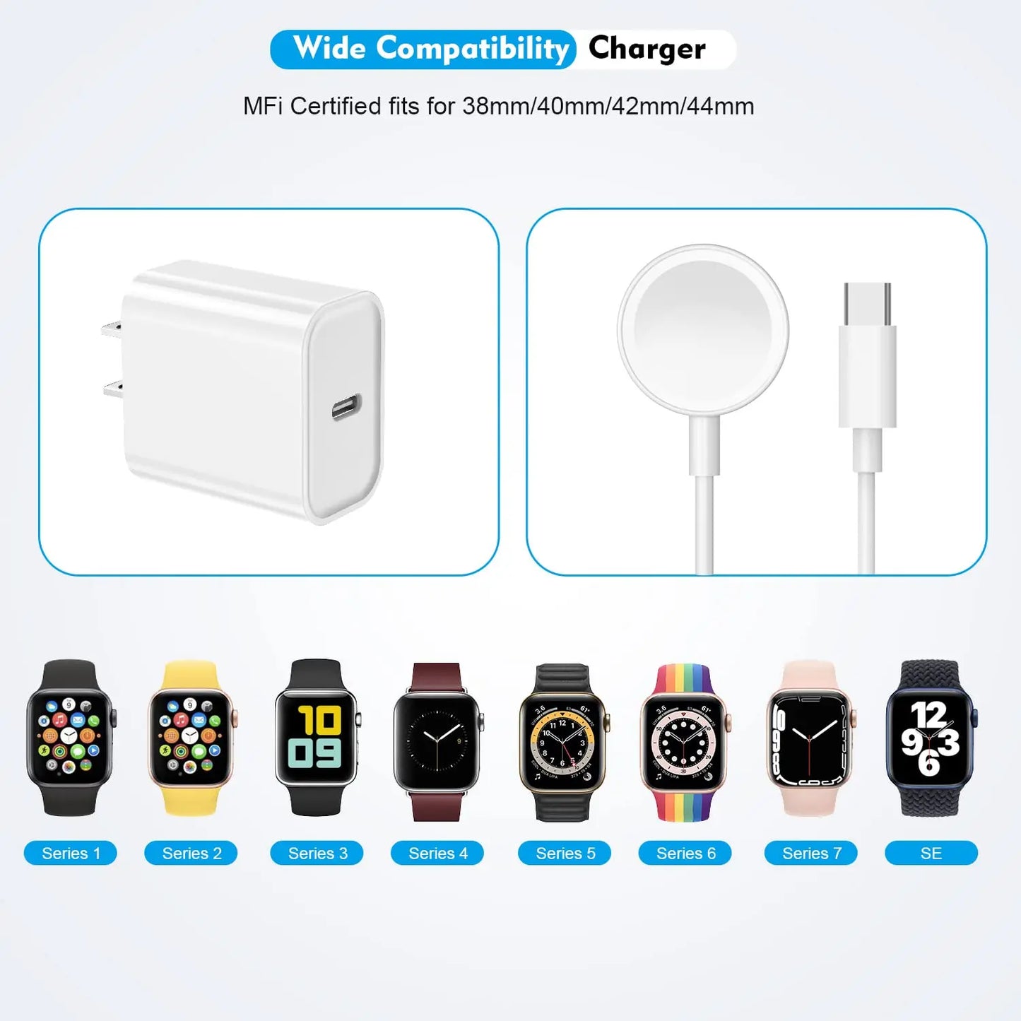 Fast Charger for I Watch Charger, USB C 20W Iphone Watch Charger Plug Adapter & Long 6.6FT Iwatch Portable Wireless Fast Charging Cable Cord Compatible with Watch Series 9/8/7/SE/6/5/4/3/2/1