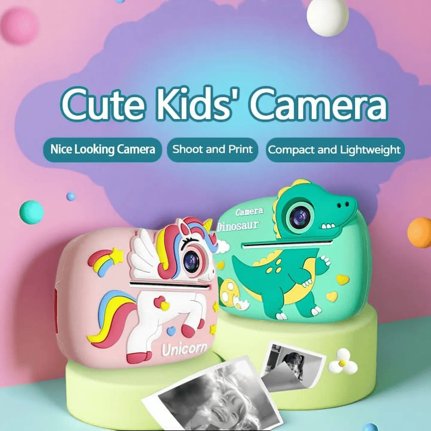 Kids' Rubber Digital Instant Camera for Ages 3-12, 1080P HD 24MP, 2.4-In Screen, TF Memory Card Expansion Support, Fun Sticker Printing with Print Paper, Mobile Recording Compatibility, USB Cable Included, Ideal Birthday/Christmas Gift