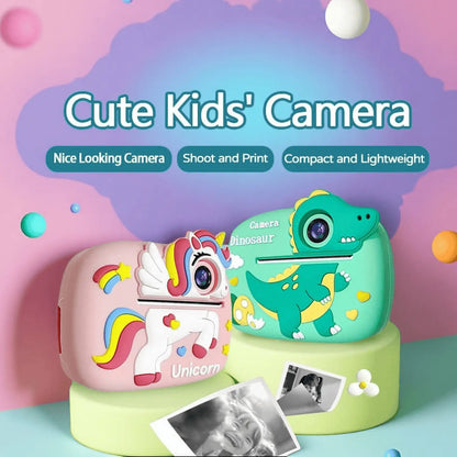 Kids' Rubber Digital Instant Camera for Ages 3-12, 1080P HD 24MP, 2.4-In Screen, TF Memory Card Expansion Support, Fun Sticker Printing with Print Paper, Mobile Recording Compatibility, USB Cable Included, Ideal Birthday/Christmas Gift