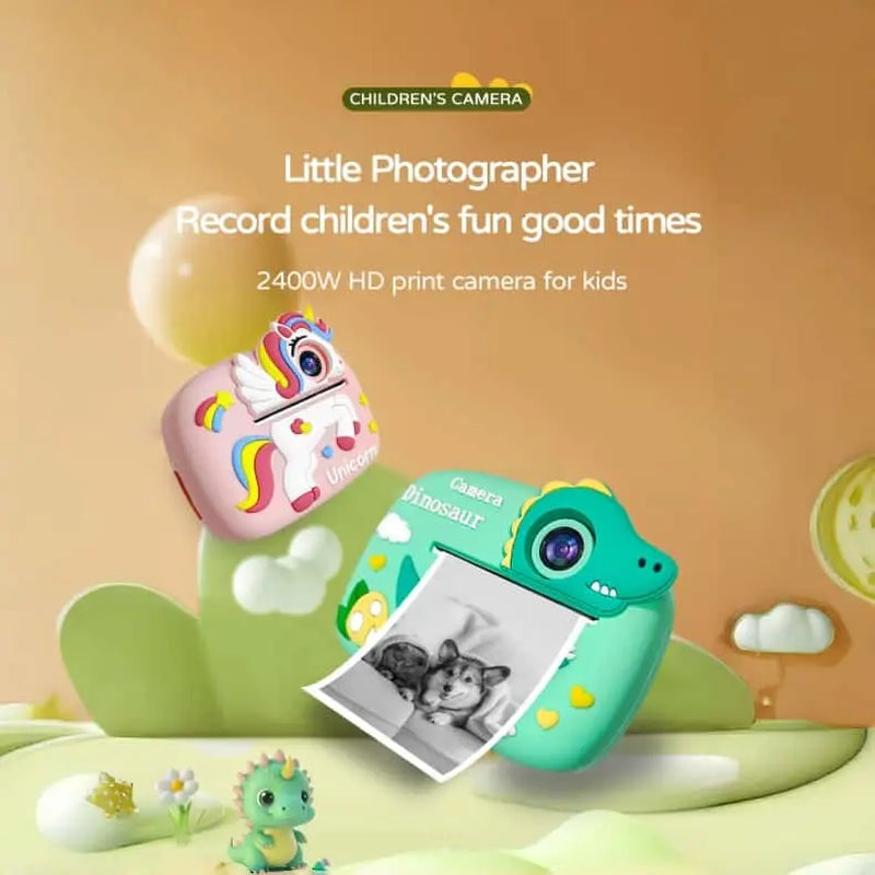 Kids' Rubber Digital Instant Camera for Ages 3-12, 1080P HD 24MP, 2.4-In Screen, TF Memory Card Expansion Support, Fun Sticker Printing with Print Paper, Mobile Recording Compatibility, USB Cable Included, Ideal Birthday/Christmas Gift
