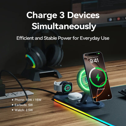 XXL 4-In-1 Wireless Charging RGB Mouse Pad with LED Lights,Charge Phone, Watch & Earbuds, XL Extended Desk Mat31.5X11.8 Inch