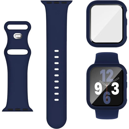 3-In-1 for Apple Watch Band 40Mm 41Mm 44Mm 45Mm with Case & Screen Protector, Silicone Sport Band and Protective Cover with 9H Tempered Glass for Iwatch Series SE 9 8 7 6 5 4 3