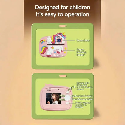 Kids' Rubber Digital Instant Camera for Ages 3-12, 1080P HD 24MP, 2.4-In Screen, TF Memory Card Expansion Support, Fun Sticker Printing with Print Paper, Mobile Recording Compatibility, USB Cable Included, Ideal Birthday/Christmas Gift