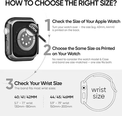 3-In-1 for Apple Watch Band 40Mm 41Mm 44Mm 45Mm with Case & Screen Protector, Silicone Sport Band and Protective Cover with 9H Tempered Glass for Iwatch Series SE 9 8 7 6 5 4 3