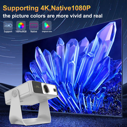 A Projector with Touchscreen, Built-In Apps and 180° Rotating Stand. with Wi-Fi, Bluetooth and 1080P Resolution, It Connects Seamlessly to Phones, Ideal for a Cozy Bedroom Home Theater.