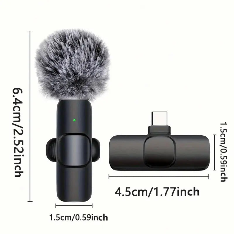2 Pcs Wireless Mini Microphones for Iphone, Android, Ipad - Mini Wireless Clip-On Microphones Crystal Clear Sound Quality for Recording, Live Streaming,Vlog Microfono Minimic Usb C Interface Smartphone