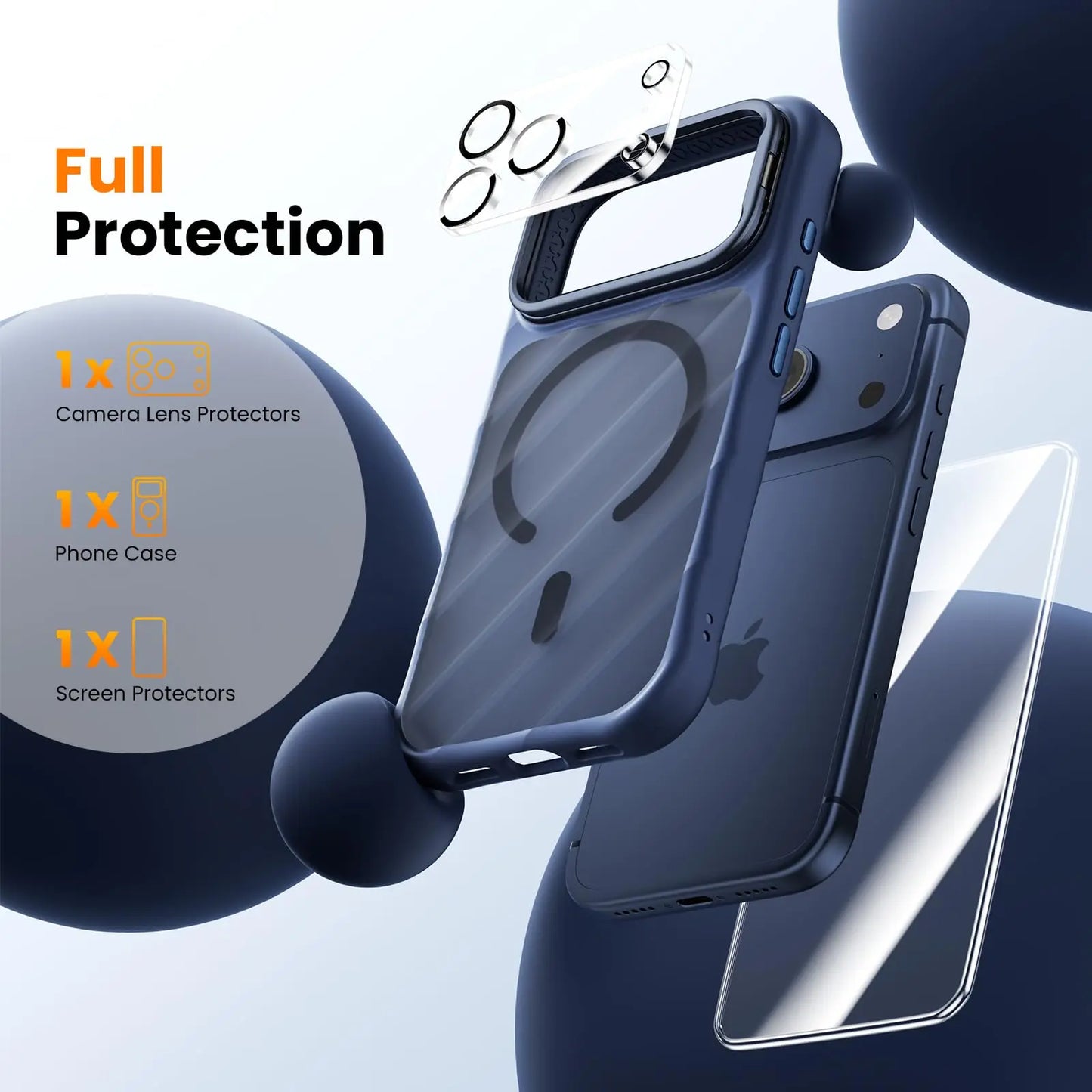 YZOIKO 3-In-1 Set for Iphone 17 Pro Max Case with Camera Stand [1 Screen Protector & 1 Camera Lens Protector] [Fits Magsafe] [Shockproof & Magnetic] [Translucent Matte] Fashion Phone Case for 17 Pro Max, Frosted Blue