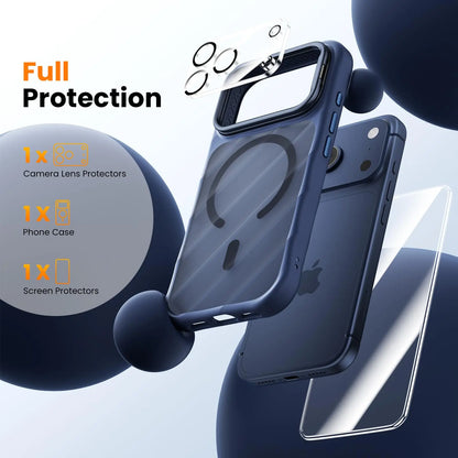YZOIKO 3-In-1 Set for Iphone 17 Pro Max Case with Camera Stand [1 Screen Protector & 1 Camera Lens Protector] [Fits Magsafe] [Shockproof & Magnetic] [Translucent Matte] Fashion Phone Case for 17 Pro Max, Frosted Blue